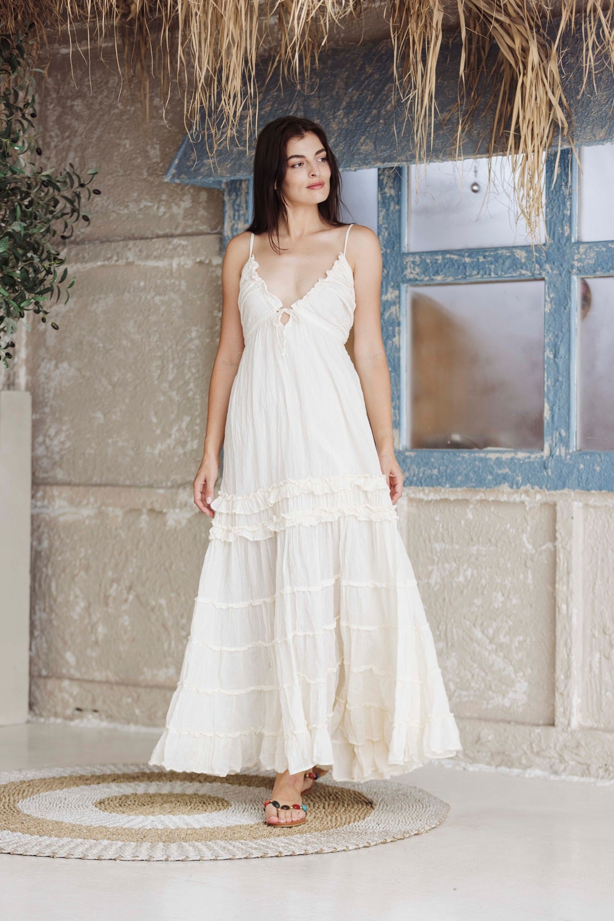 Elegant White Tiered Boho Maxi Dress for Women