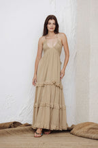 Desert Sand Ruffle Tiered Maxi Dress