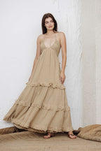 Desert Sand Ruffle Tiered Maxi Dress