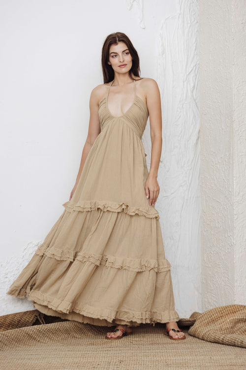 Desert Sand Ruffle Tiered Maxi Dress