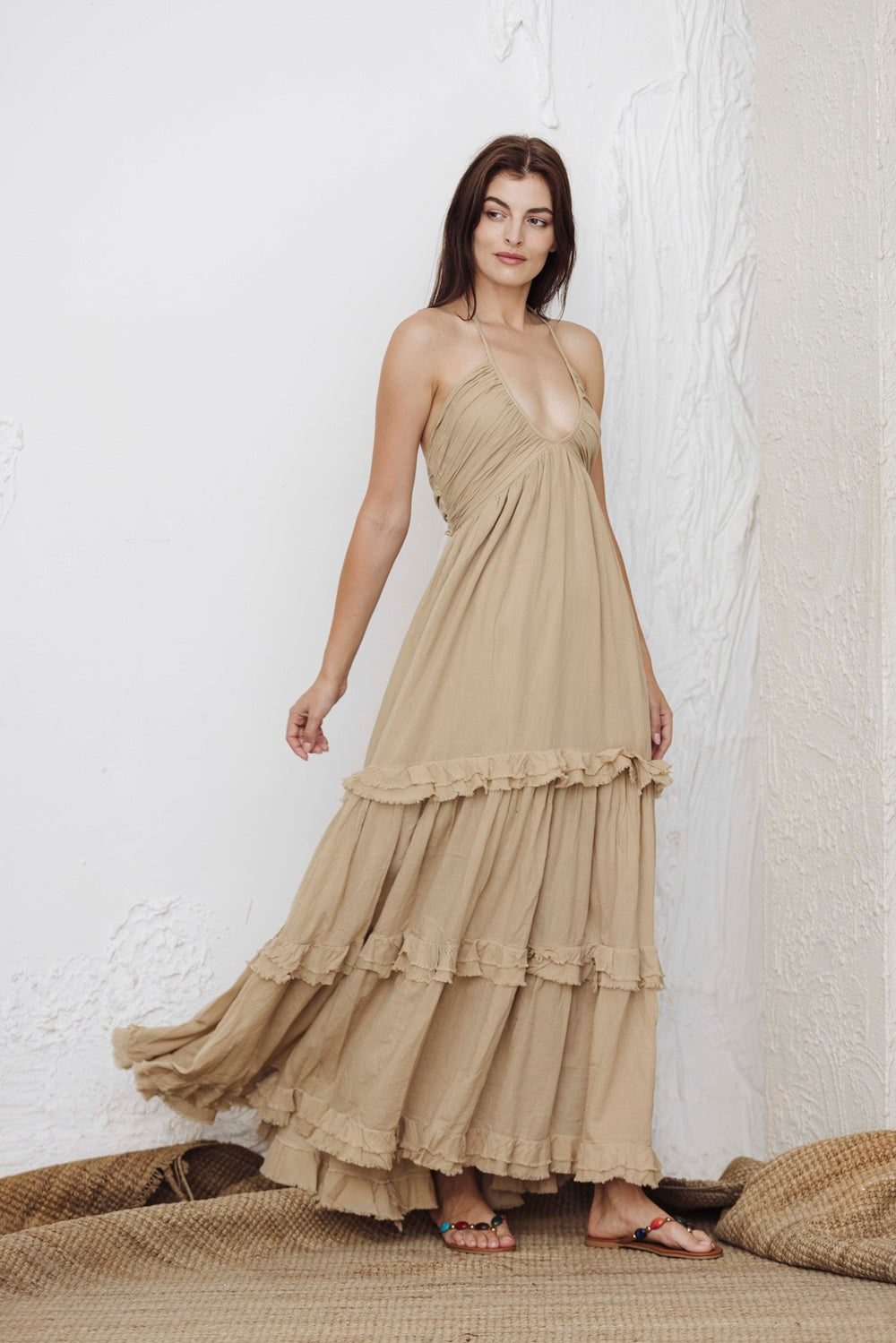 Desert Sand Ruffle Tiered Maxi Dress