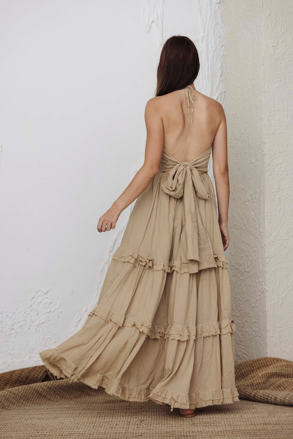 Desert Sand Ruffle Tiered Maxi Dress