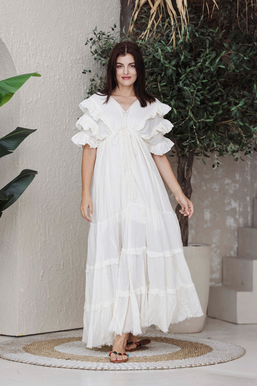 Ivory Grace Ruffle Maxi Dress