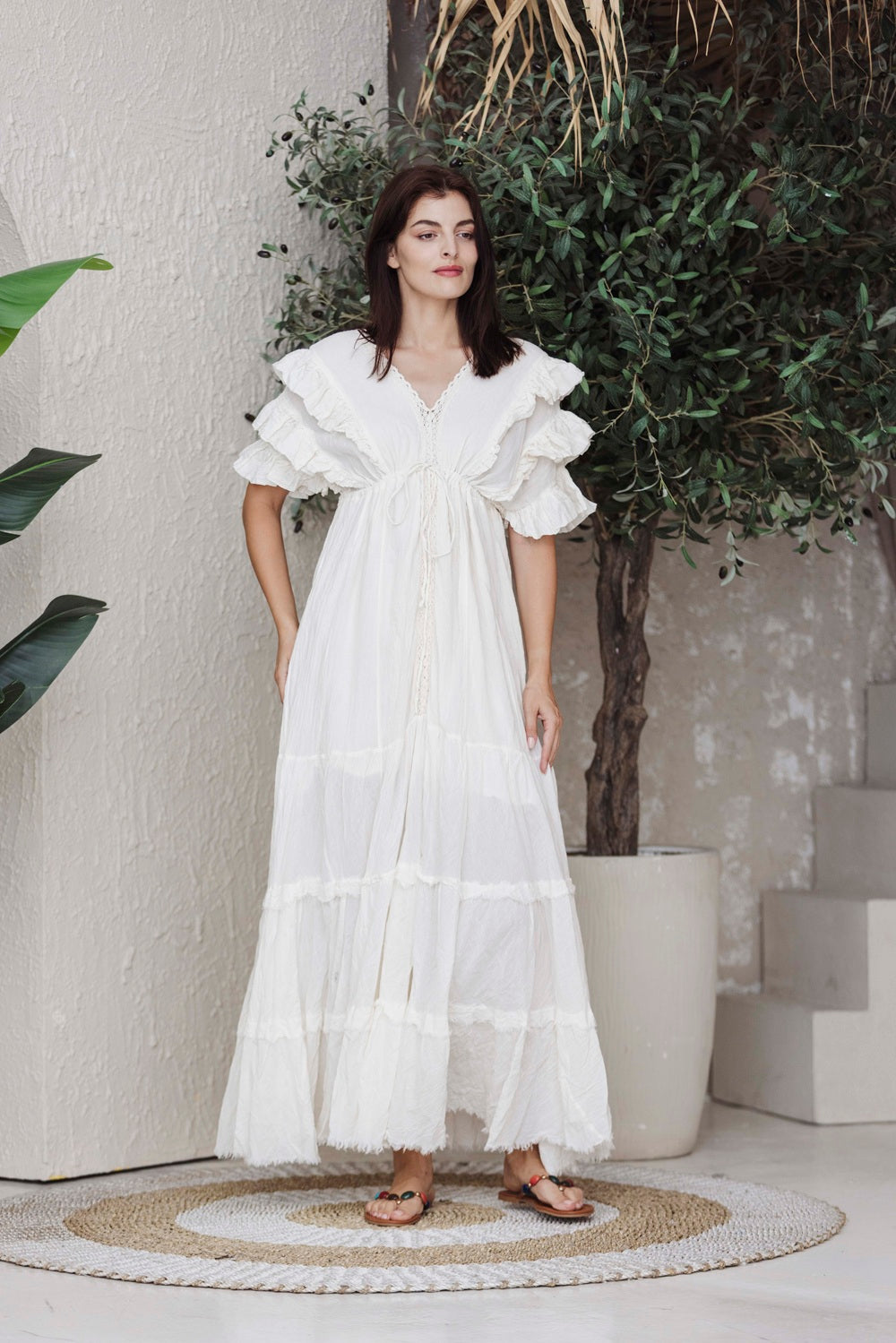 Ivory Grace Ruffle Maxi Dress