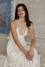 Luxury White Halter Neck Boho Maxi Dress for Women | Elegant Resort & Beachwear Dress