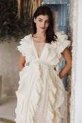 White Ruffle Maxi Dress for Women – Elegant Boho Summer Vacation Dress