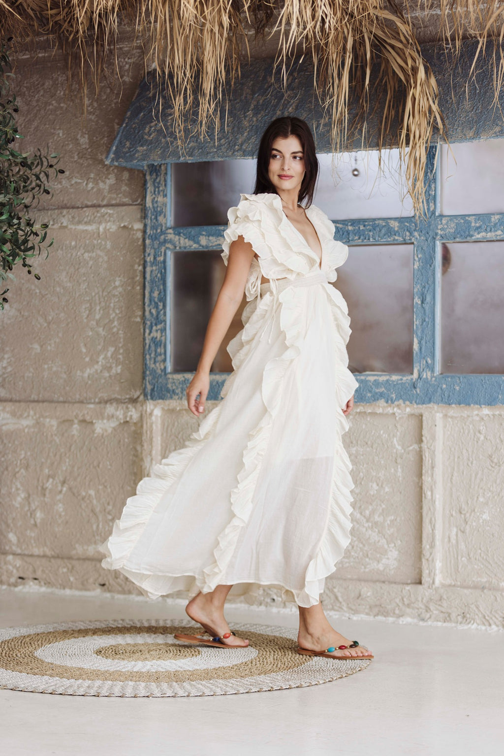 White Ruffle Maxi Dress for Women – Elegant Boho Summer Vacation Dress