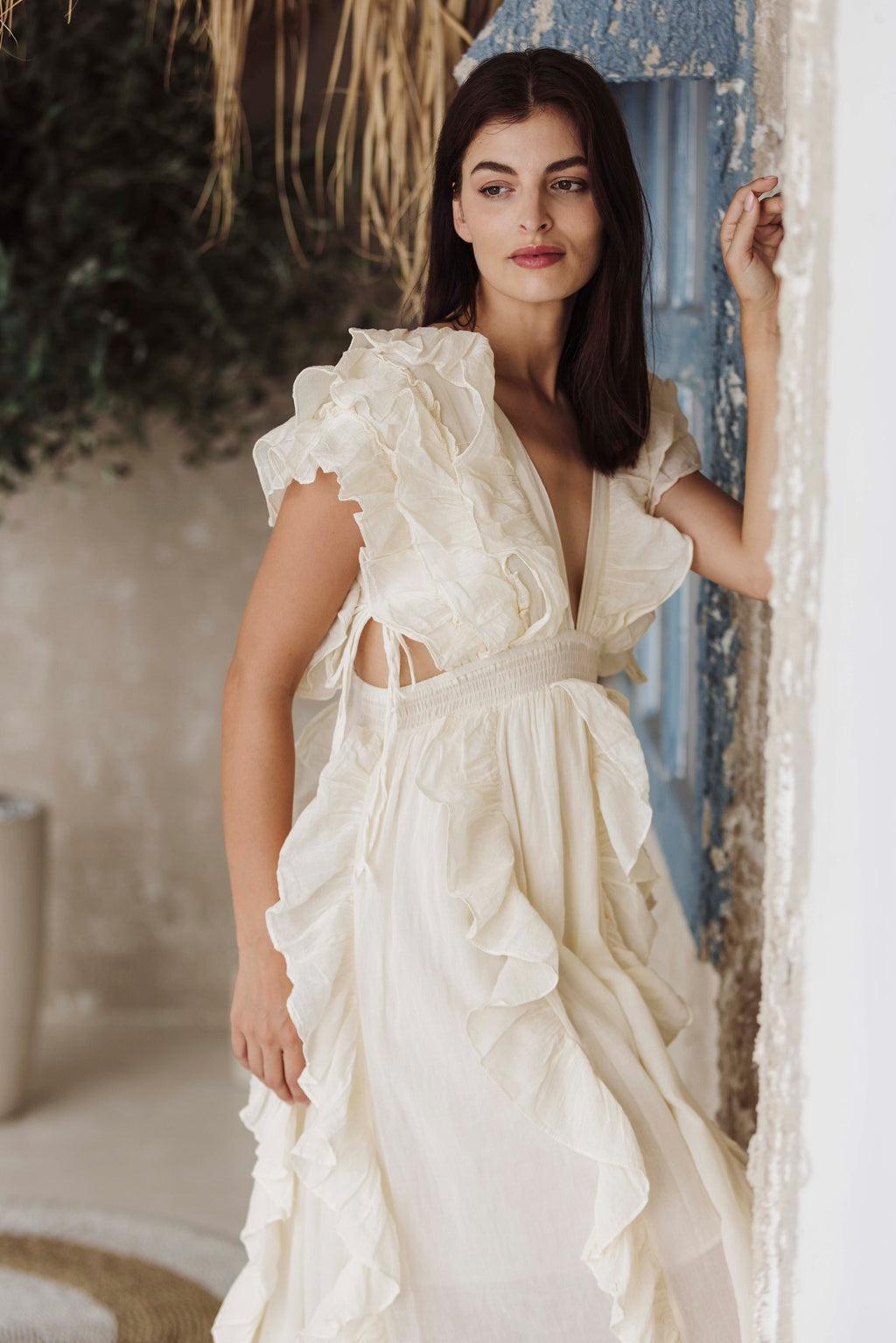 White Ruffle Maxi Dress for Women – Elegant Boho Summer Vacation Dress