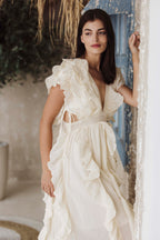 White Ruffle Maxi Dress for Women – Elegant Boho Summer Vacation Dress