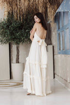 Luxury White Halter Neck Boho Maxi Dress for Women | Elegant Resort & Beachwear Dress
