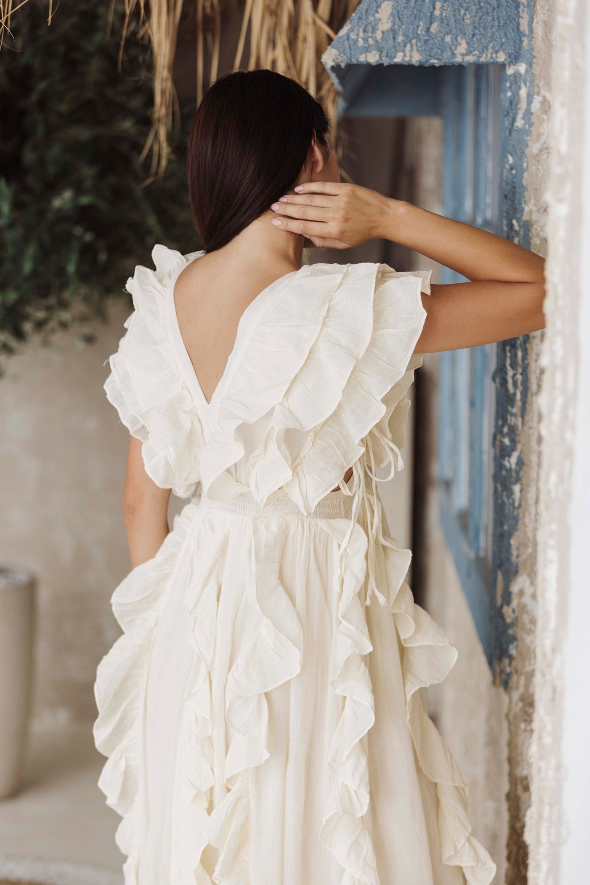 White Ruffle Maxi Dress for Women – Elegant Boho Summer Vacation Dress