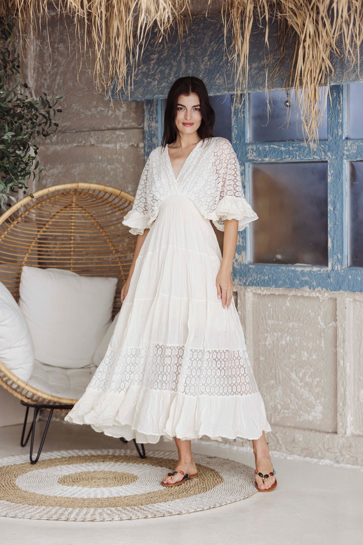 Bohemian White Lace Maxi Dress for Women | Elegant Resort & Beach Vacation Dress