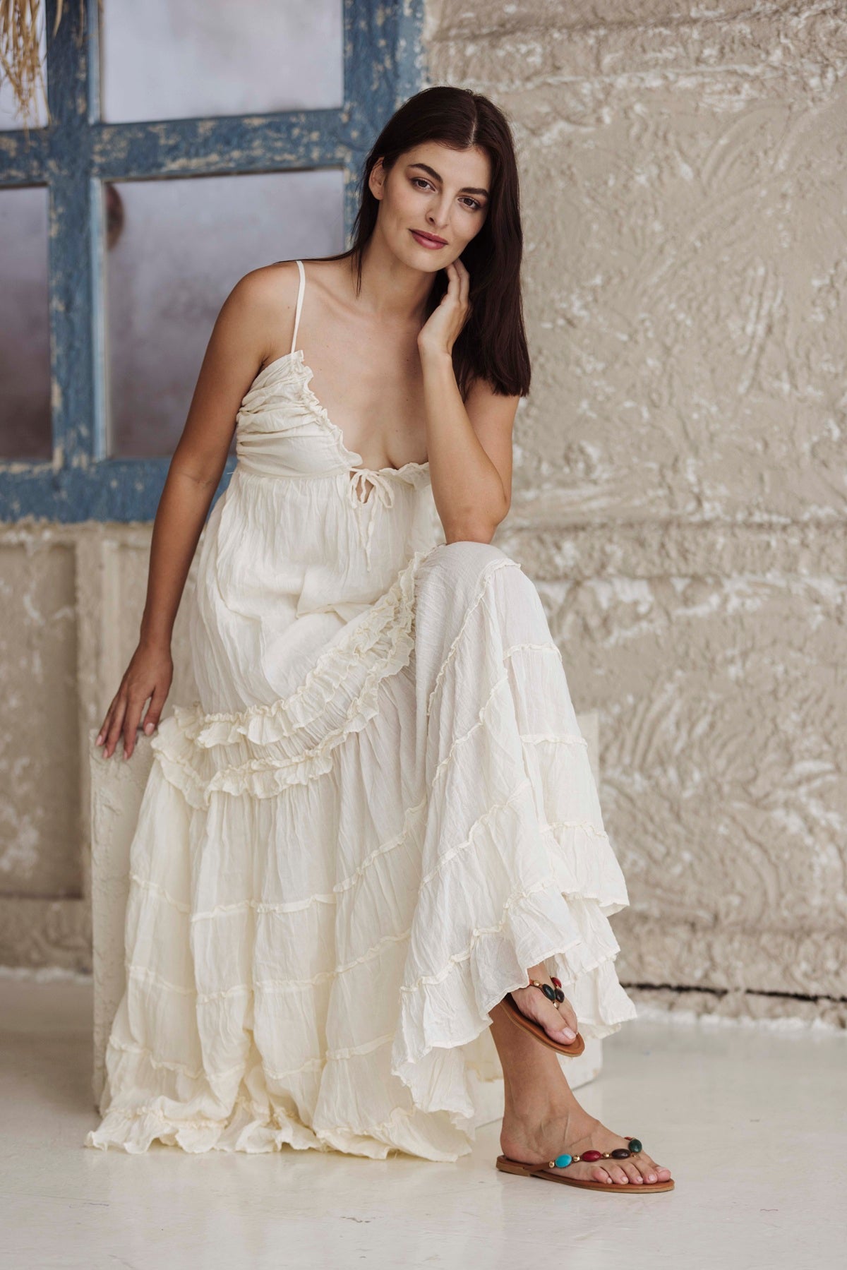 Elegant White Tiered Boho Maxi Dress for Women | Flowy Resort & Summer Vacation Dress