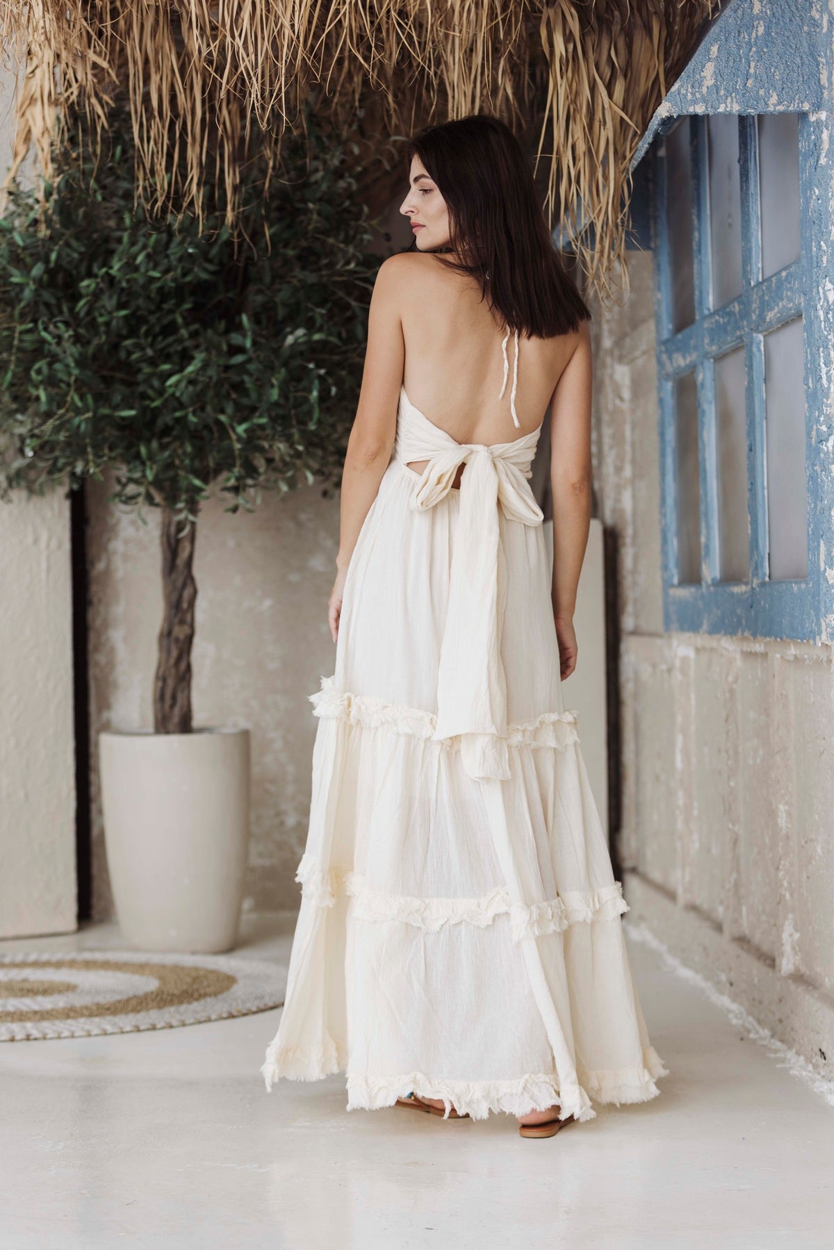 Luxury White Halter Neck Boho Maxi Dress for Women | Elegant Resort & Beachwear Dress