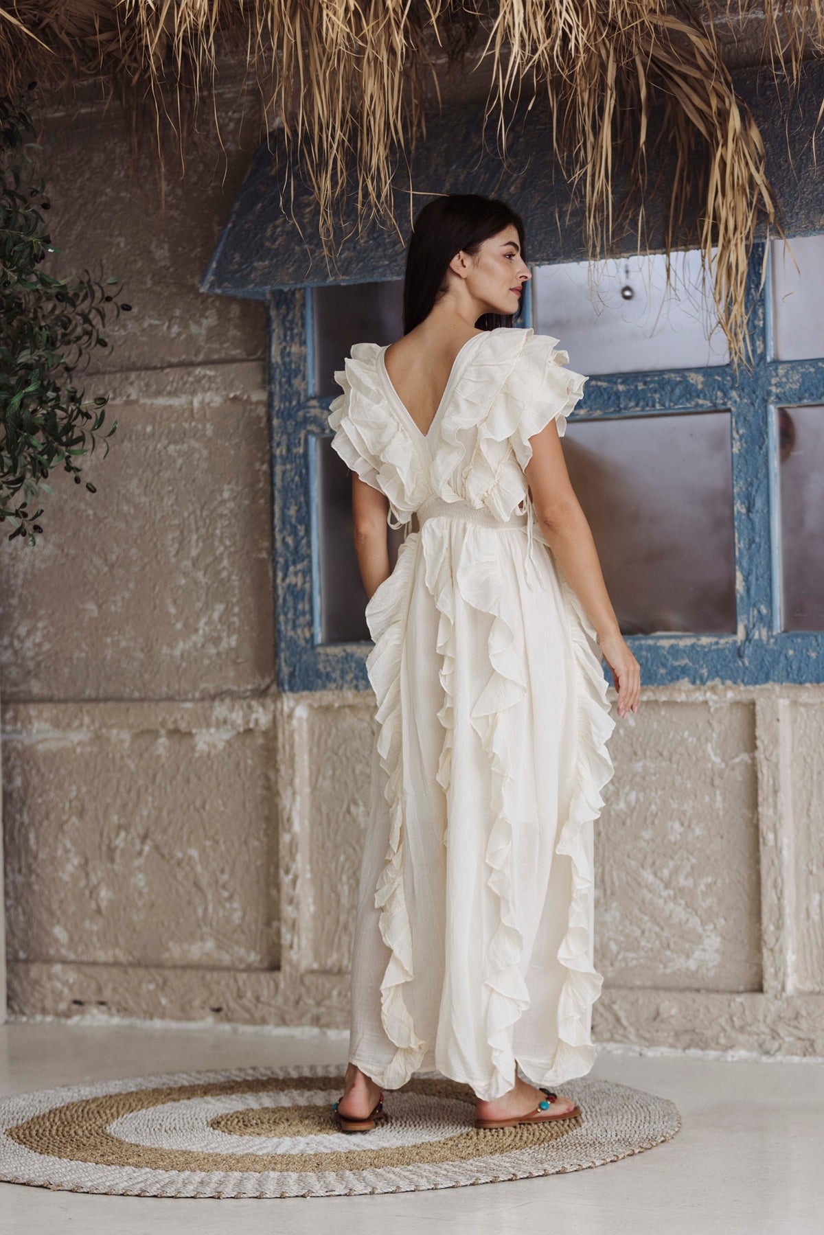 White Ruffle Maxi Dress for Women – Elegant Boho Summer Vacation Dress