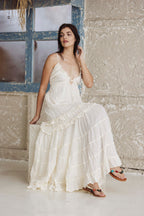 Elegant White Tiered Boho Maxi Dress for Women | Flowy Resort & Summer Vacation Dress