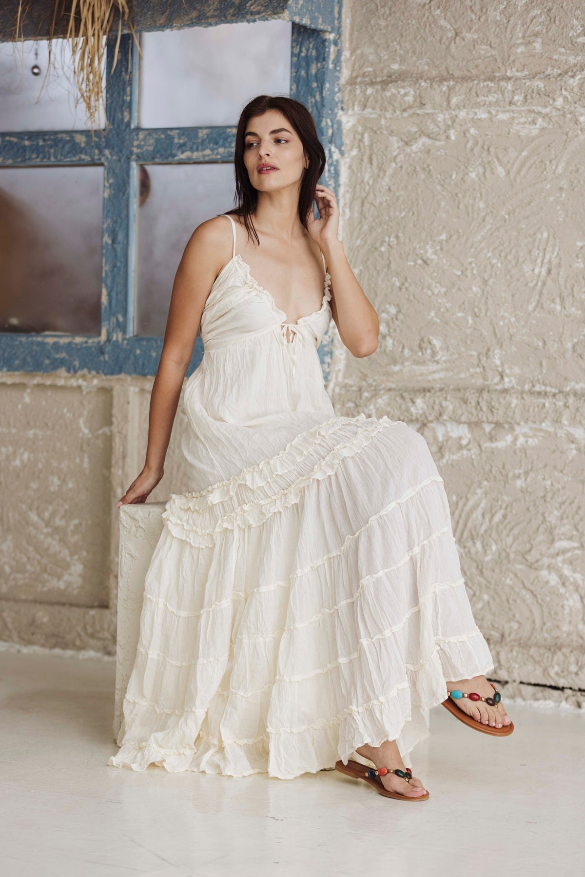 Elegant White Tiered Boho Maxi Dress for Women | Flowy Resort & Summer Vacation Dress