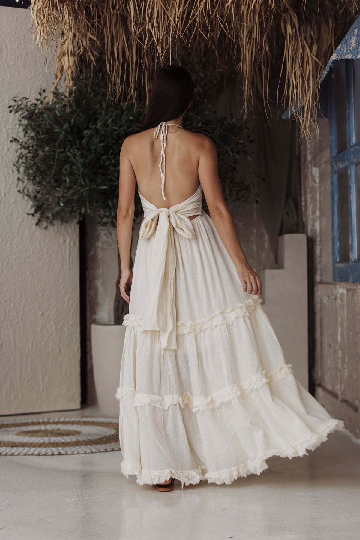 Luxury White Halter Neck Boho Maxi Dress for Women | Elegant Resort & Beachwear Dress