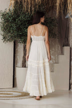 Elegant White Tiered Boho Maxi Dress for Women | Flowy Resort & Summer Vacation Dress