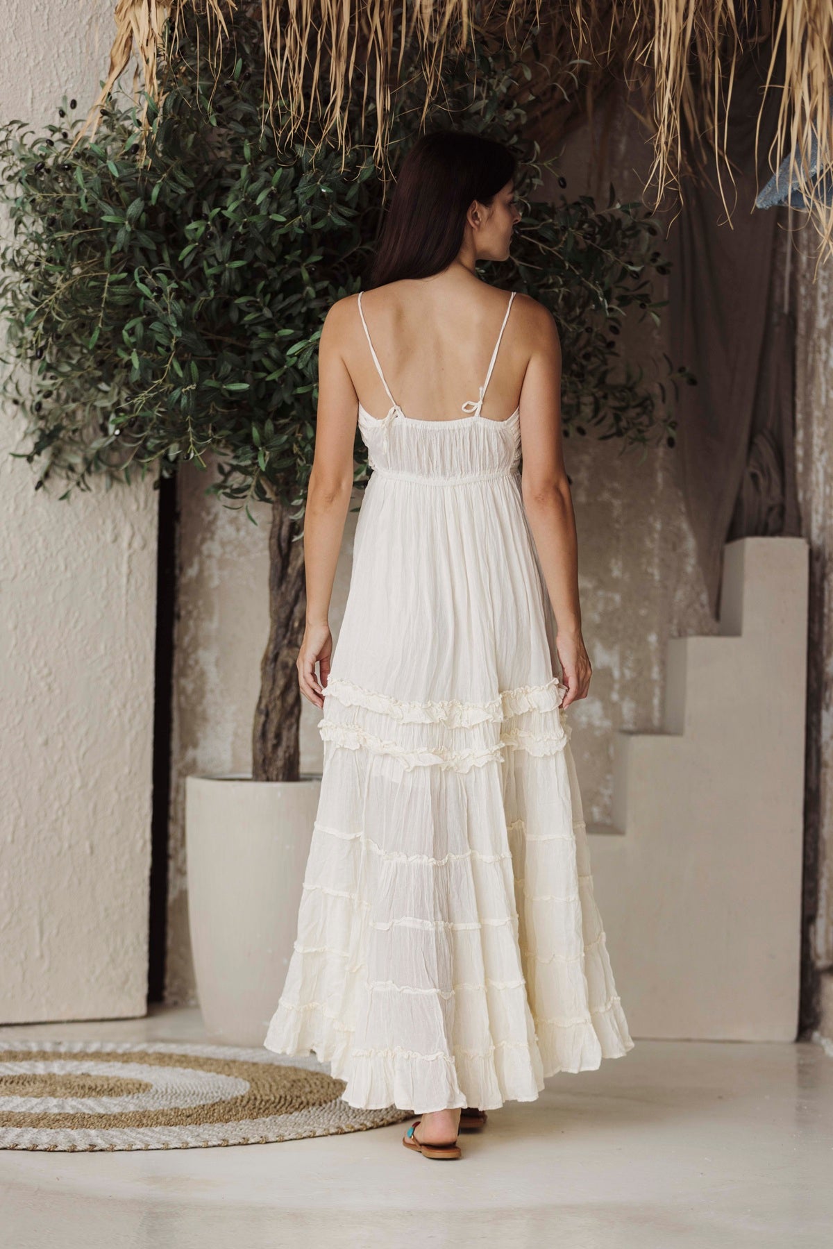 Elegant White Tiered Boho Maxi Dress for Women | Flowy Resort & Summer Vacation Dress