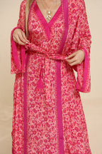 Printed Magenta Kimono - Long