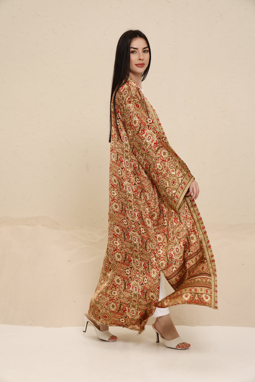 Printed Brown Kimono - Long