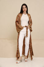 Printed Brown Kimono - Long
