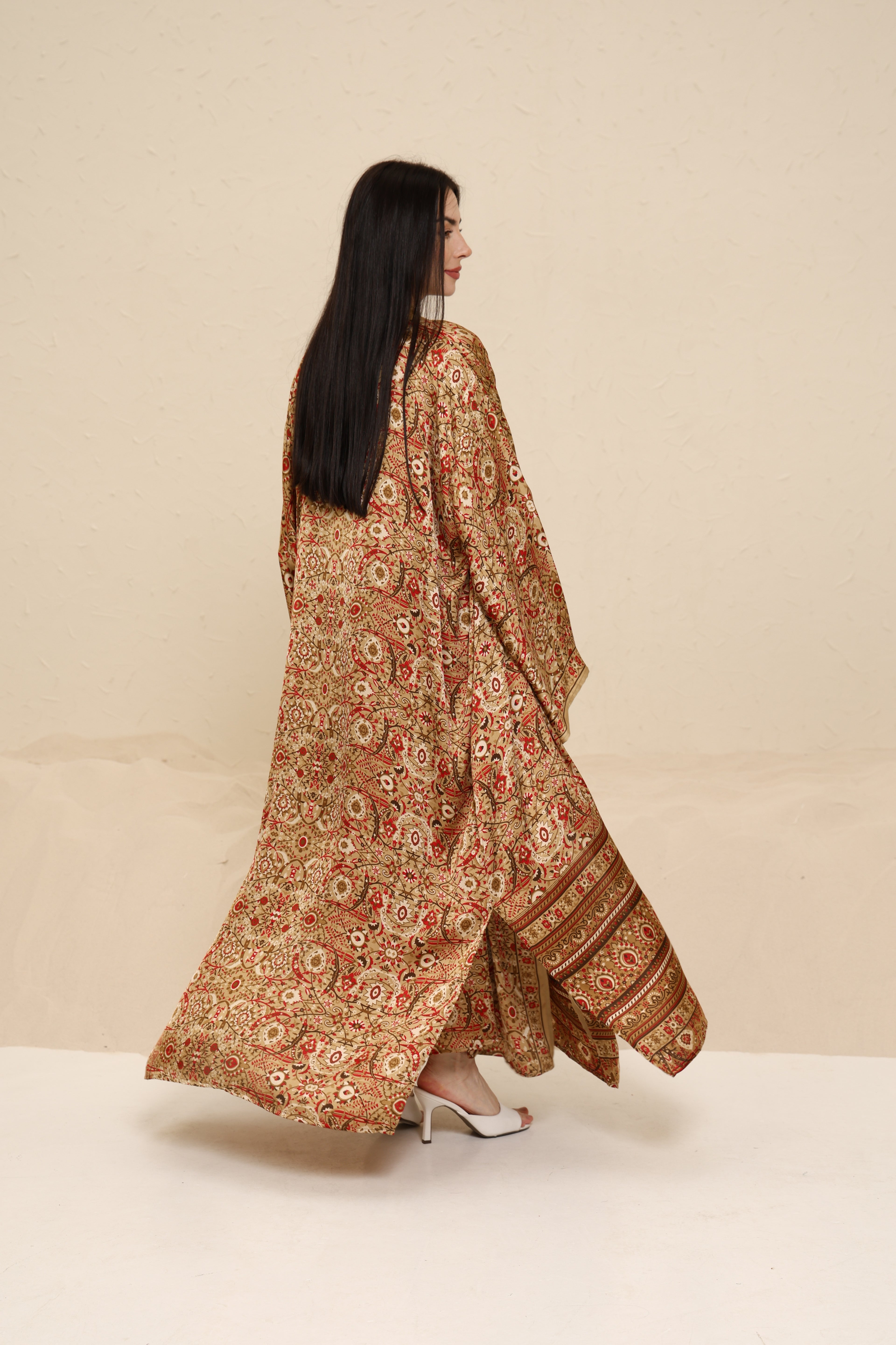 Printed Brown Kimono - Long