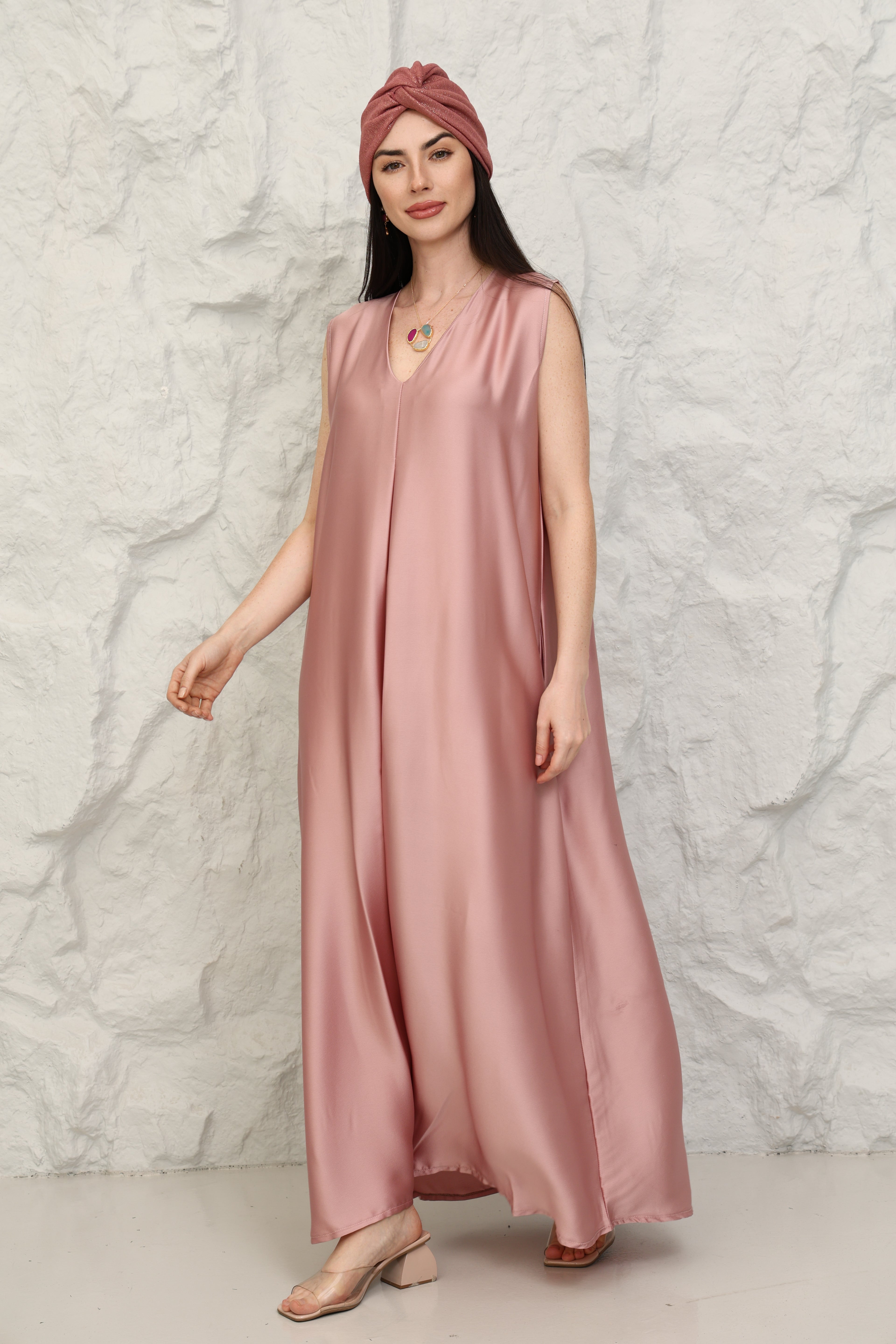 Elegant Blush Pink Satin Maxi Inner Dress for Women