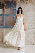Luxury White Halter Neck Boho Maxi Dress for Women | Elegant Resort & Beachwear Dress