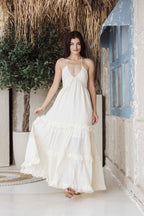 Luxury White Halter Neck Boho Maxi Dress for Women | Elegant Resort & Beachwear Dress