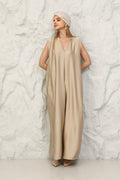 Elegant Beige Satin Maxi Inner Dress for Women