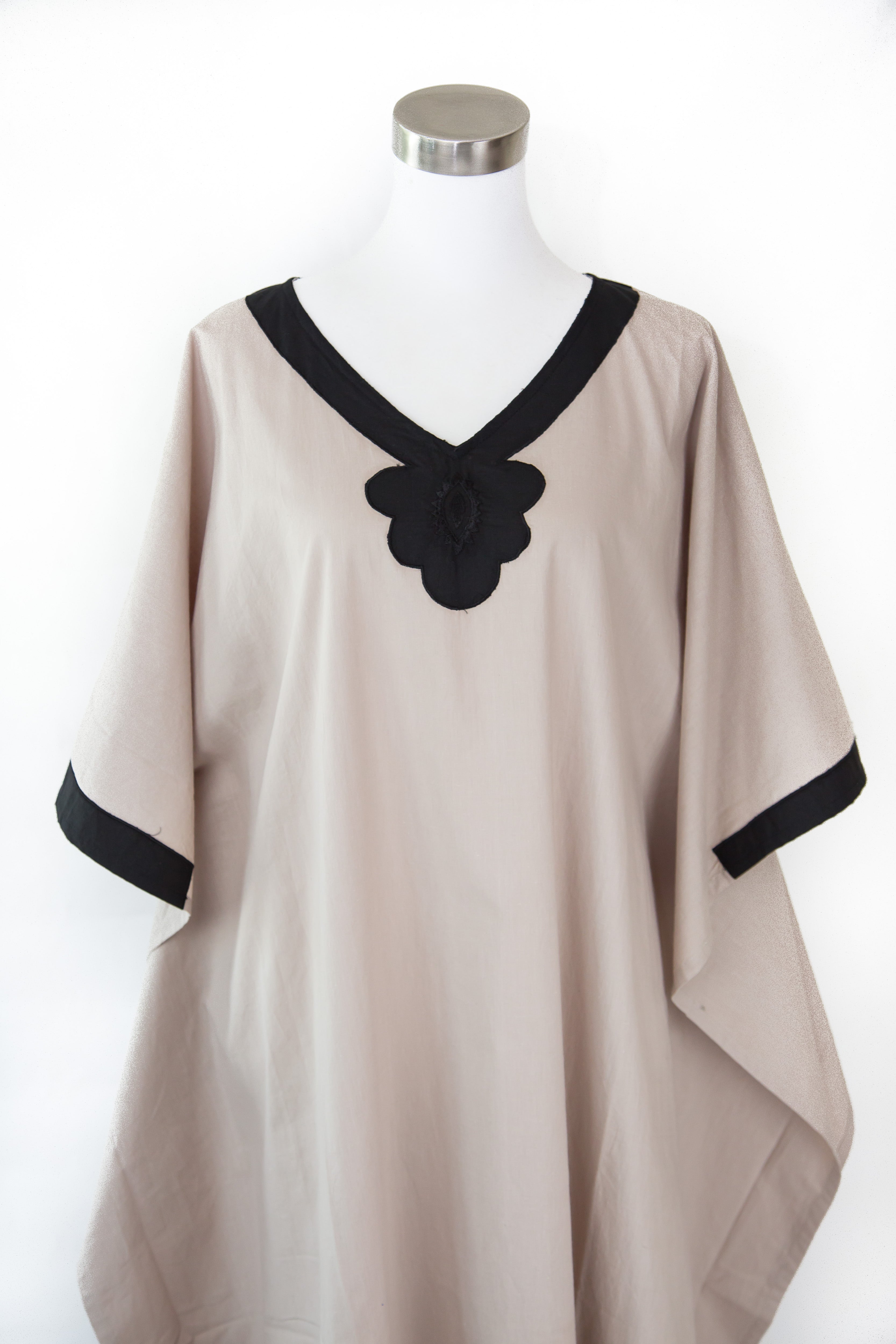 Poncho Style Cotton Dress - Beige - Atelieruae