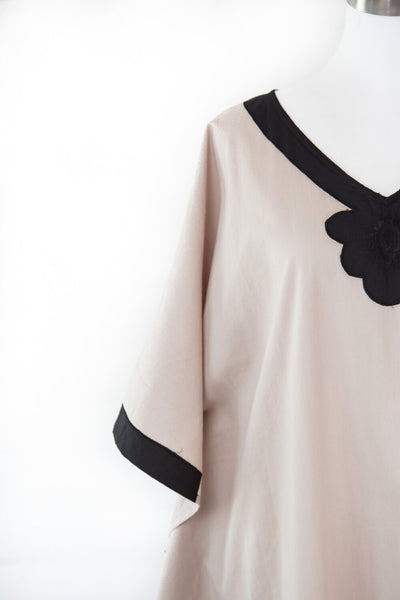 Poncho Style Cotton Dress - Beige - Atelieruae