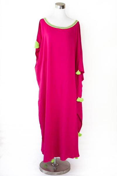 Half Shoulder Long Cotton Kaftan - Pink - Atelieruae