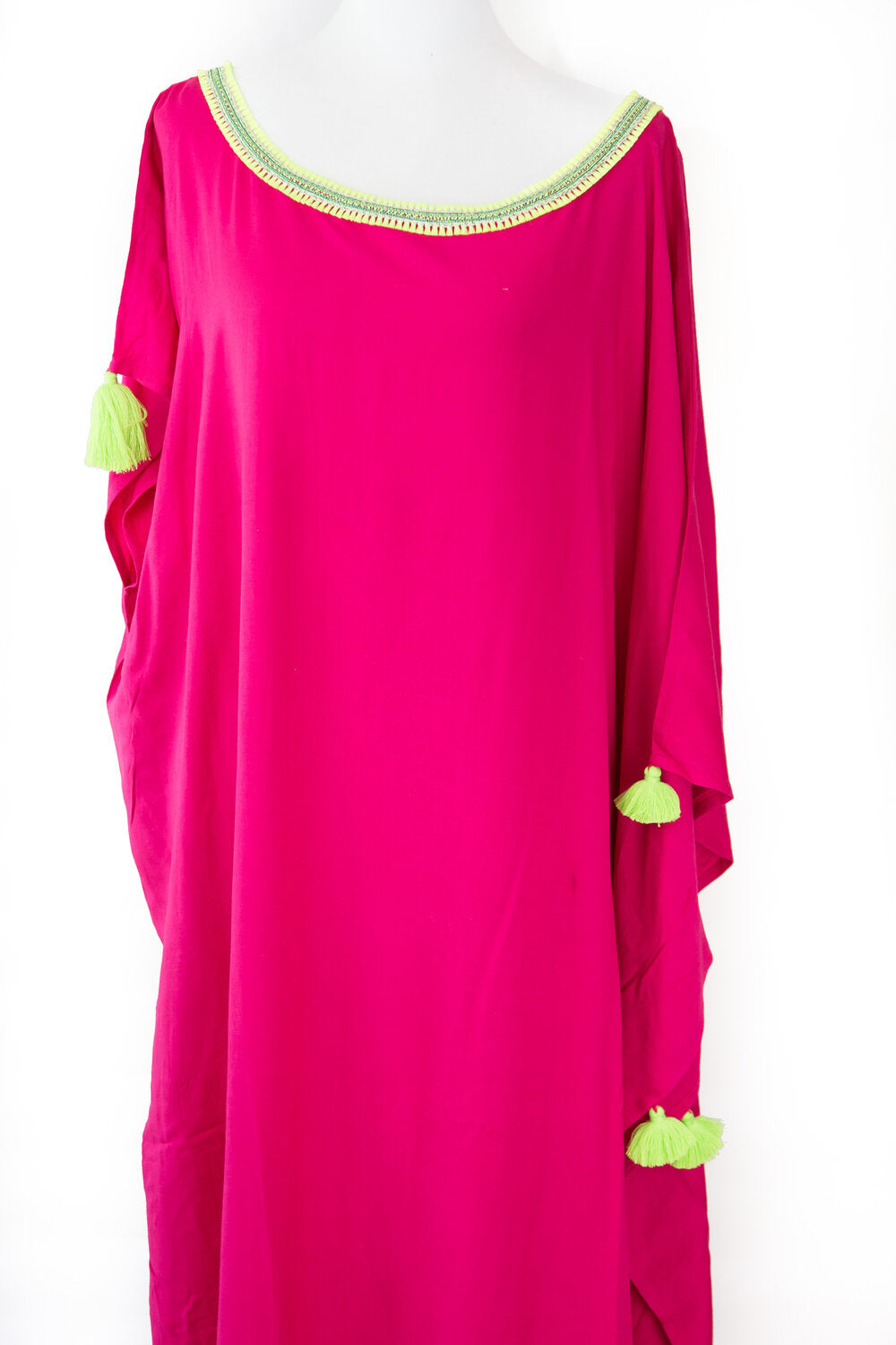 Half Shoulder Long Cotton Kaftan - Pink - Atelieruae