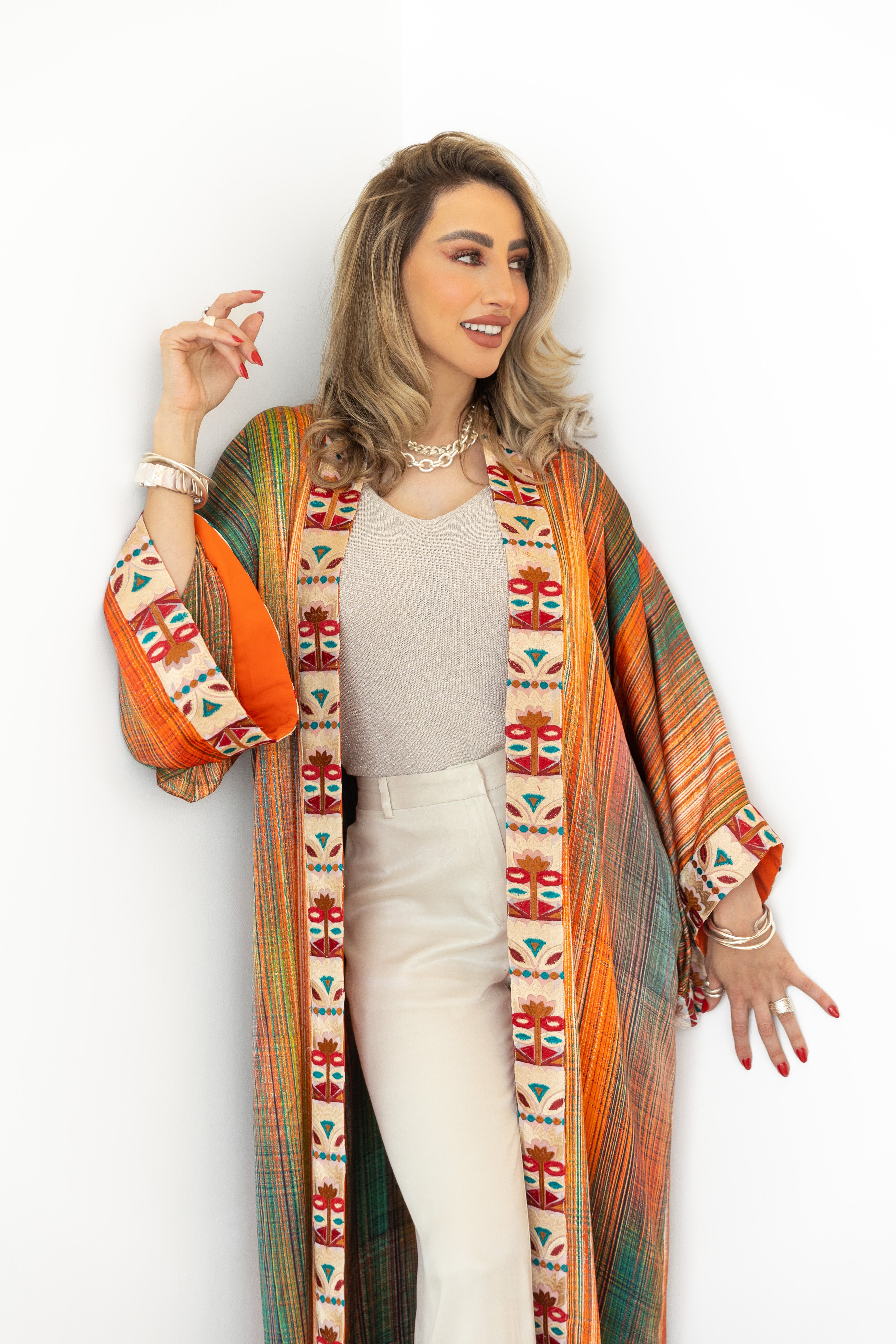 Positano Orange Kimono - Long